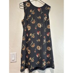 Chaus‎ Petite Vintage Floral Sleeveless Tie Back Dress Black Yellow Red Size 14P